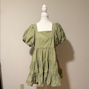 OAK + FORT Green Puff Sleeve Dress